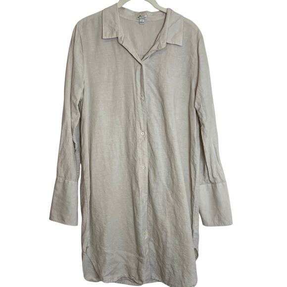 J Crew Original Beachwear Womens Dress M Ecru Linen Cotton Button Front Cover Up - Picture 1 of 6